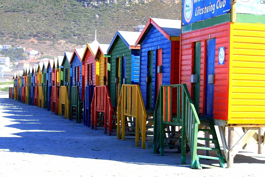 inline colorful cottages, cape town, south africa, muizenberg, HD wallpaper