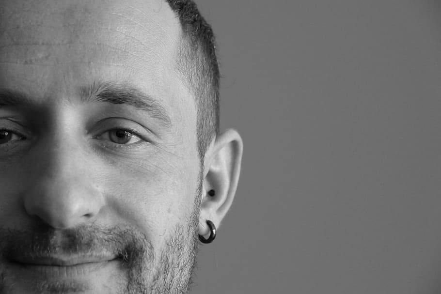 black, and, white, portrait, one person, headshot, human body part HD wallpaper