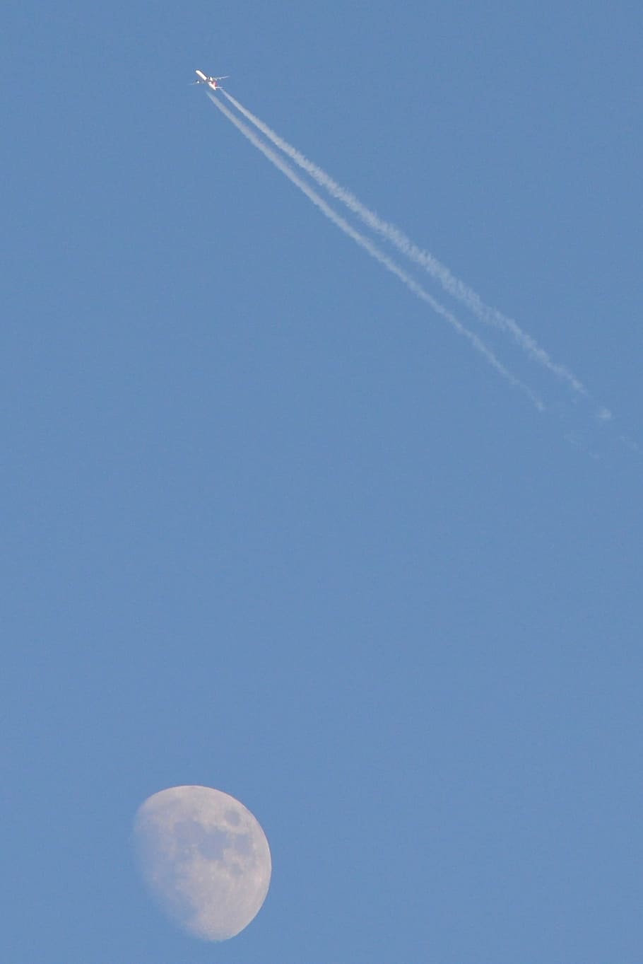 moon, plane, air, blue, airplane, flying, air Vehicle, sky HD wallpaper
