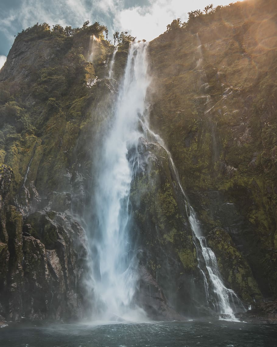 worm's-eye view of waterfall during daytime, waterfalls during daytime HD wallpaper