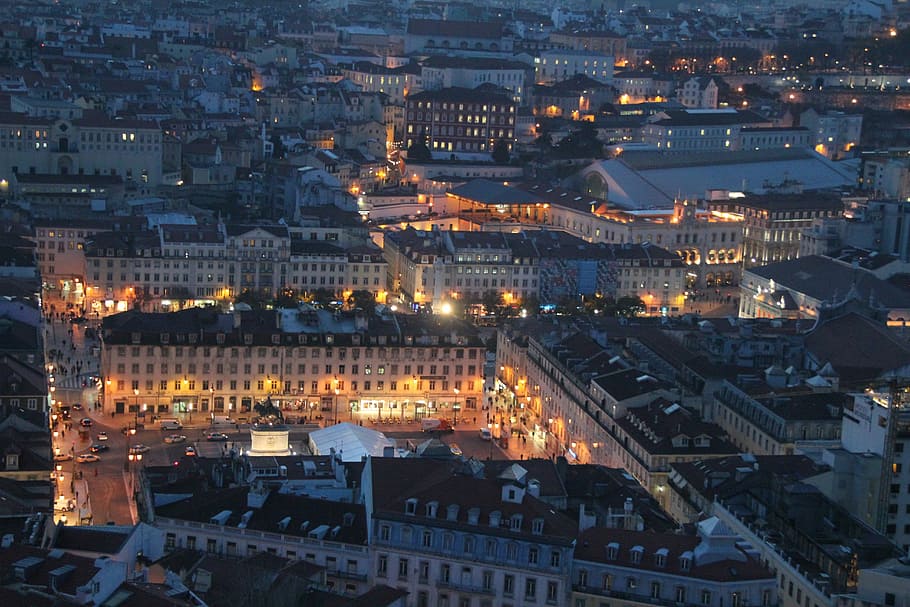 Lisbon, Night, City, Sunset, Lights, twilight, cityscape, building exterior HD wallpaper