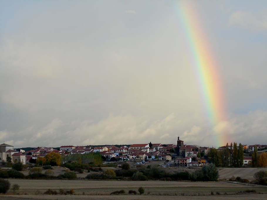 rainbow, people, sky, architecture, building exterior, built structure HD wallpaper