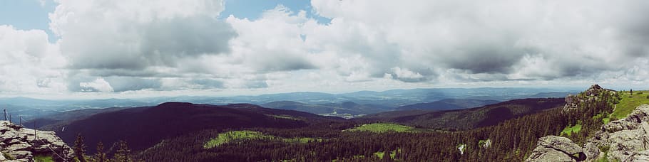 Black Mountains during Daytime, clouds, cloudy, idyllic, landscape HD wallpaper