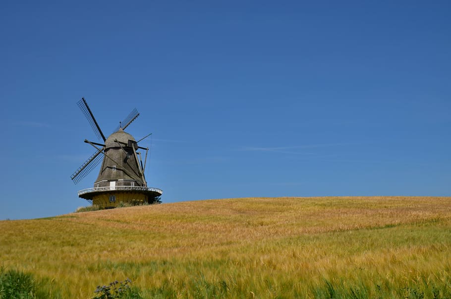 mill, denmark, summer holiday, windmill, returned minde, sun, HD wallpaper