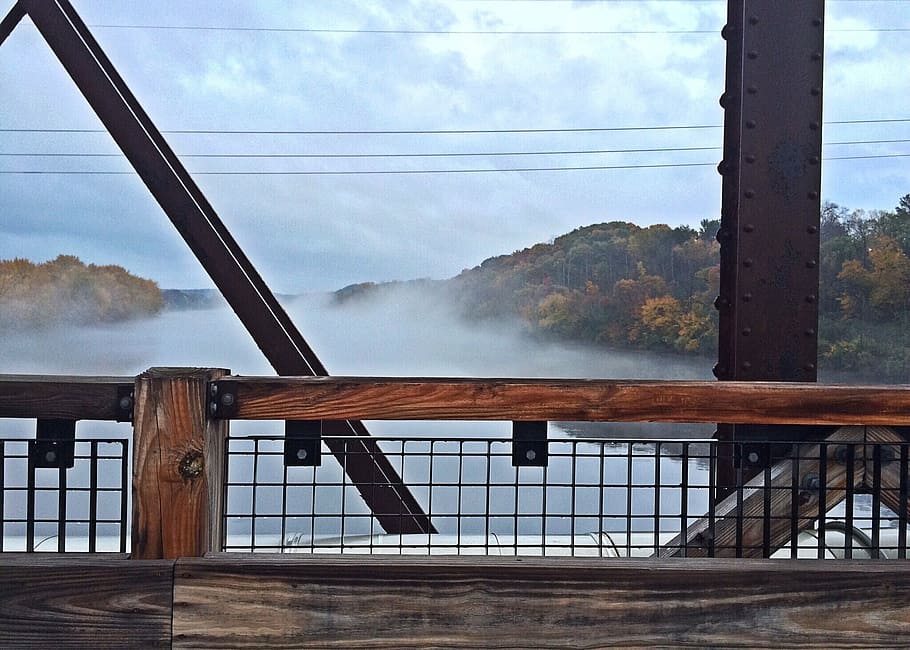 bridge, river, view, water, sky, railing, cloud - sky, built structure HD wallpaper