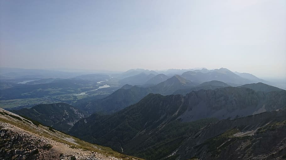 At the summit, aerial photography of mountain, mountain range HD wallpaper
