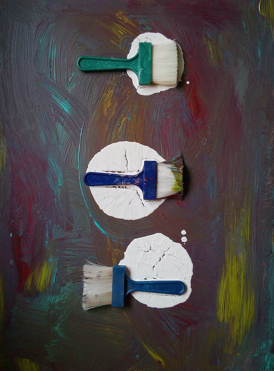 three assorted-color paint brushes, vanguard, abstract, picture HD wallpaper