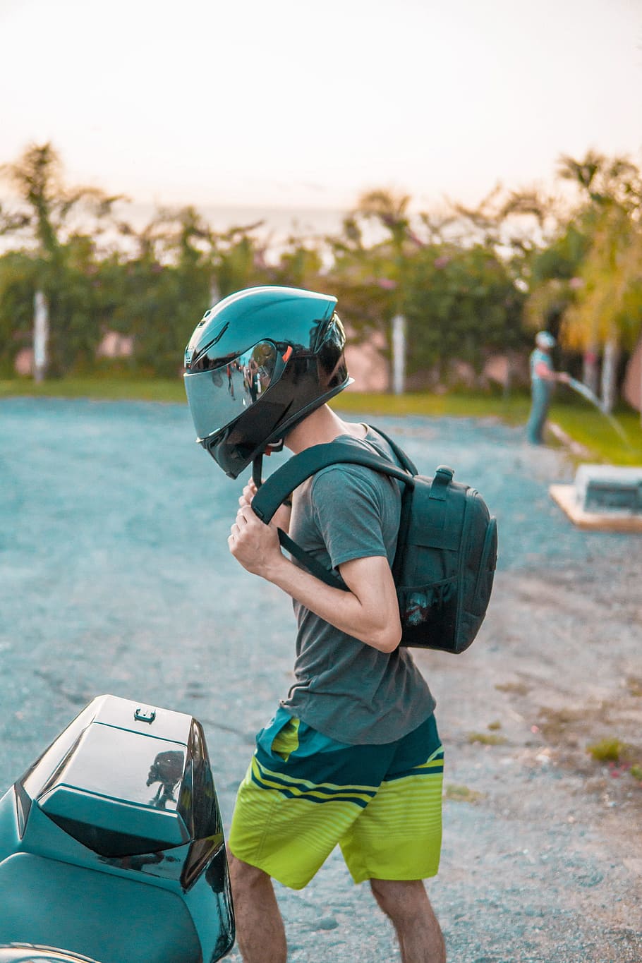 Man Wearing Black Helmet, backpack, biker, blur, daylight, motorcycle HD wallpaper