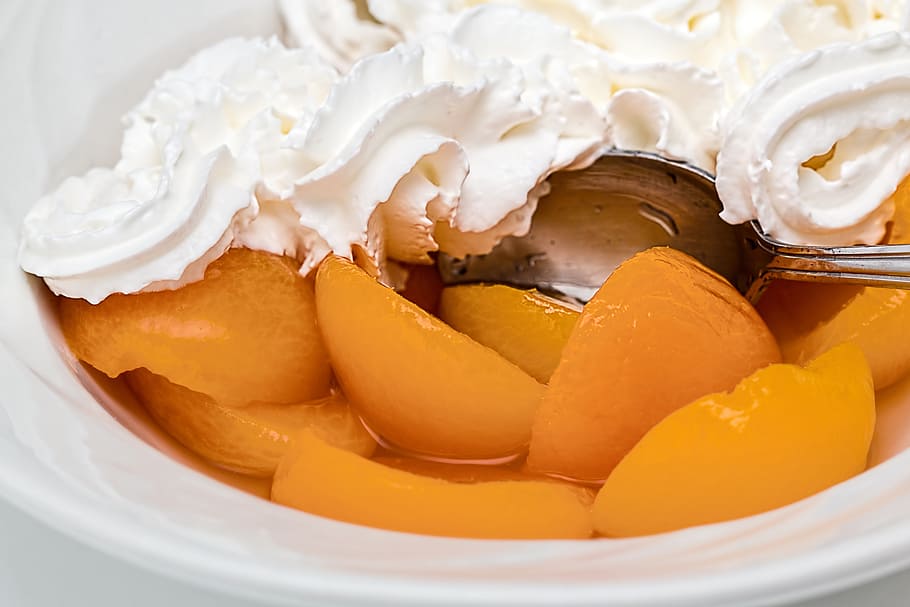 apricot, fruit, whipped cream, dessert, sweet, nutrition, sugar, HD wallpaper