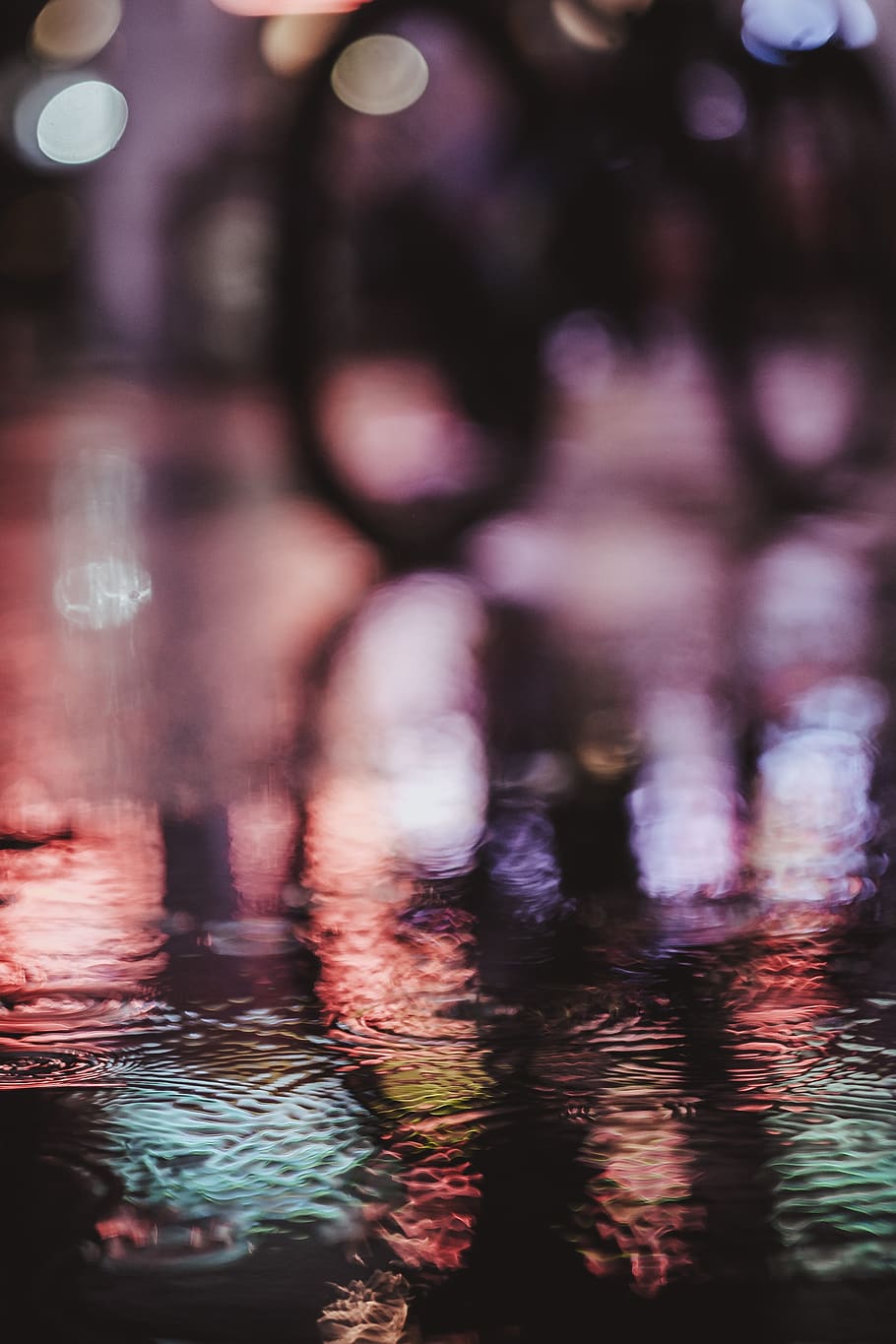 colorful, light, water, reflection, bokeh, waterfront, no people HD wallpaper
