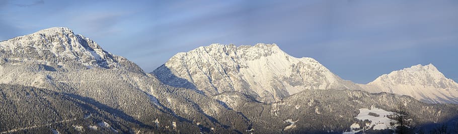 snow covered mountains photo, panorama, mountain range, dachstein mountain HD wallpaper