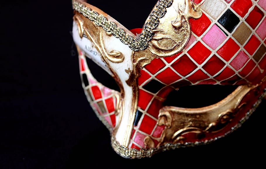 red and gold masquerade mask, venice, carnival, costume, mask - Disguise