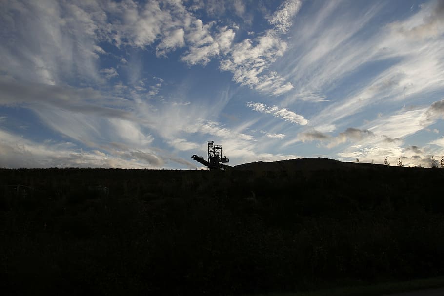 sky, removal, brown coal, carbon, excavators, cloud - sky, silhouette HD wallpaper