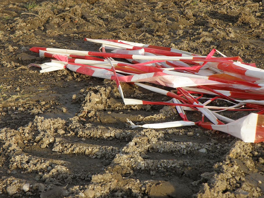 security tape, red, white, warning, no people, day, nature HD wallpaper