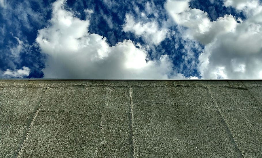 white clouds, Wall, Construction, sky, architecture, cement HD wallpaper