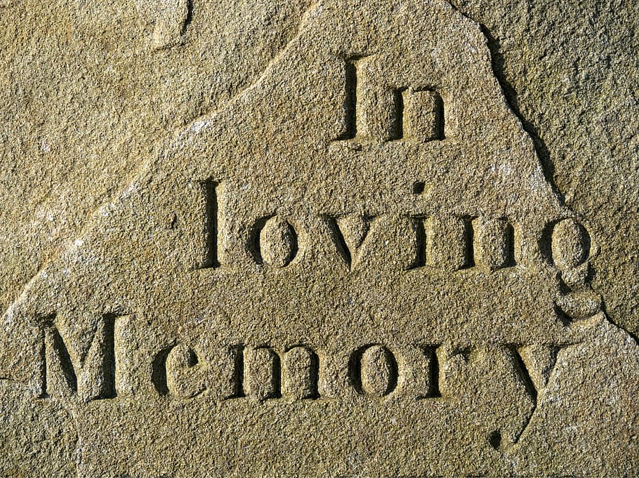 gray concrete with engrave in loving memory, memorial, grief HD wallpaper
