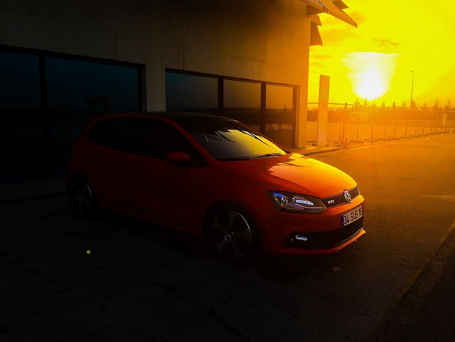 Sunset, Car, Vw, red, night, transportation, mode of transport HD wallpaper