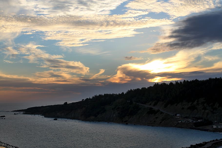 sunset, sea, clouds, evening sky, sea beach, horizon, landscape HD wallpaper