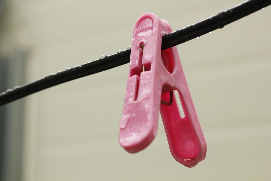 Clothes Peg, Laundry, Raindrops, cable, no people, pink color HD wallpaper