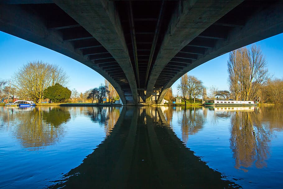 bridge, reading, england, building, water, reflection, built structure HD wallpaper