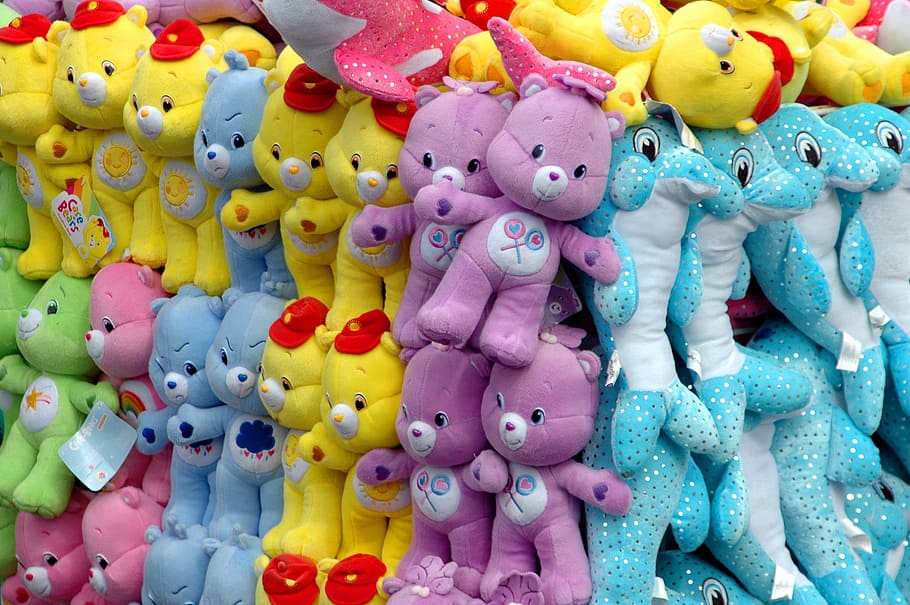 assorted plush toy lot, stuffed animals, carnival, amusement