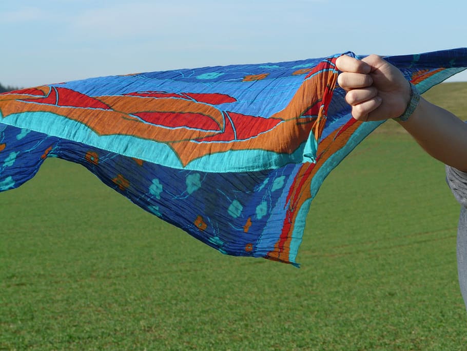 Cloth, Scarf, Wind, Flutter, Colorful, fabric, tissue, human body part HD wallpaper