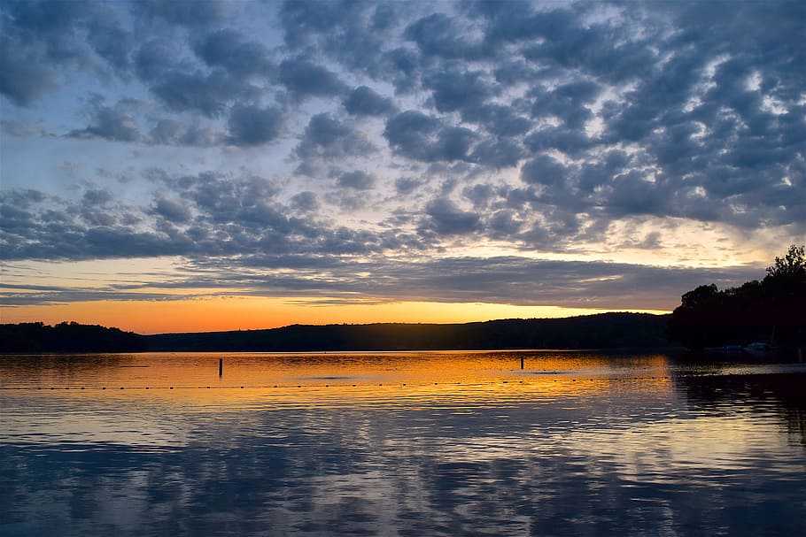 Lake, Sunset, Clouds, Water, sky, landscape, nature, reflection HD wallpaper
