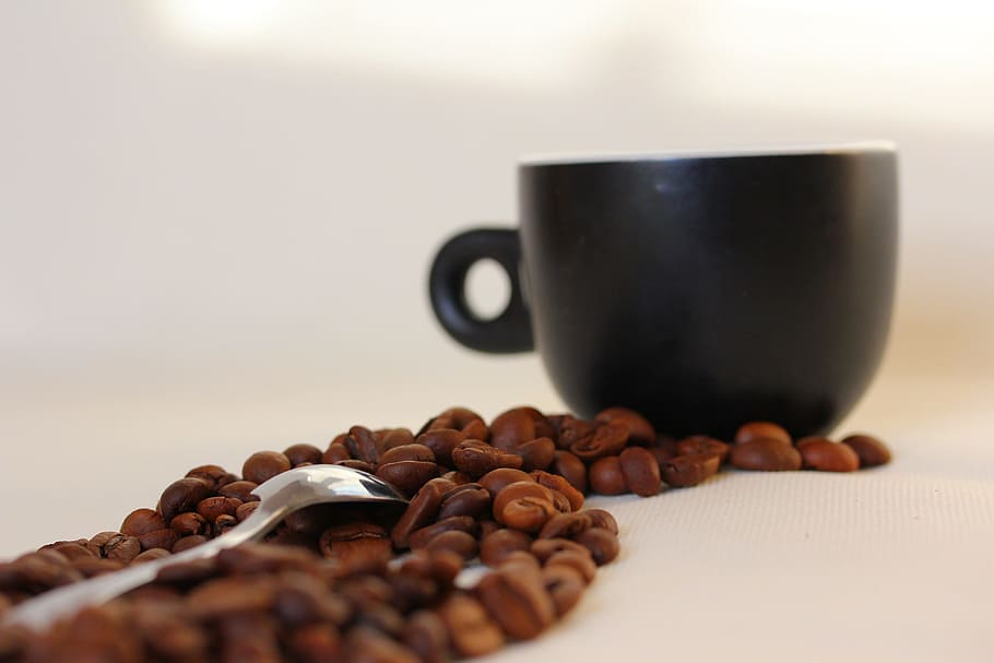 coffee bean near teacip, Grain, Cup, coffee grain, food and drink HD wallpaper