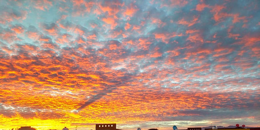 sunset, sky, clouds, cloud - sky, orange color, architecture HD wallpaper