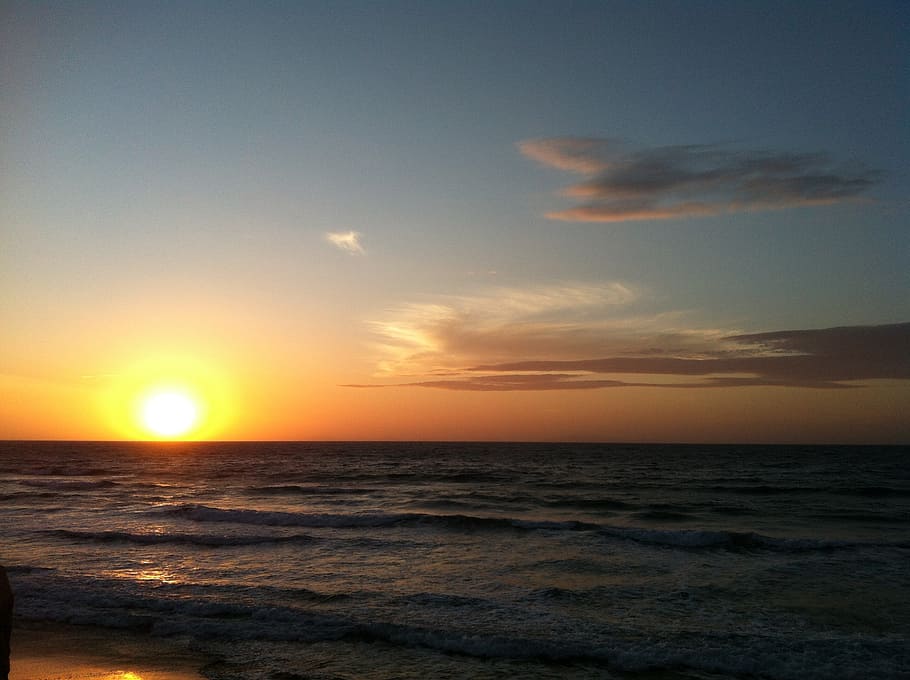 beach, sunset, sky, sea, scenics - nature, water, horizon over water HD wallpaper