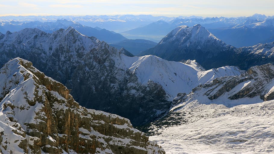 HD wallpaper: zugspitze, panorama, sunshine, mountains, alps, alpine ...