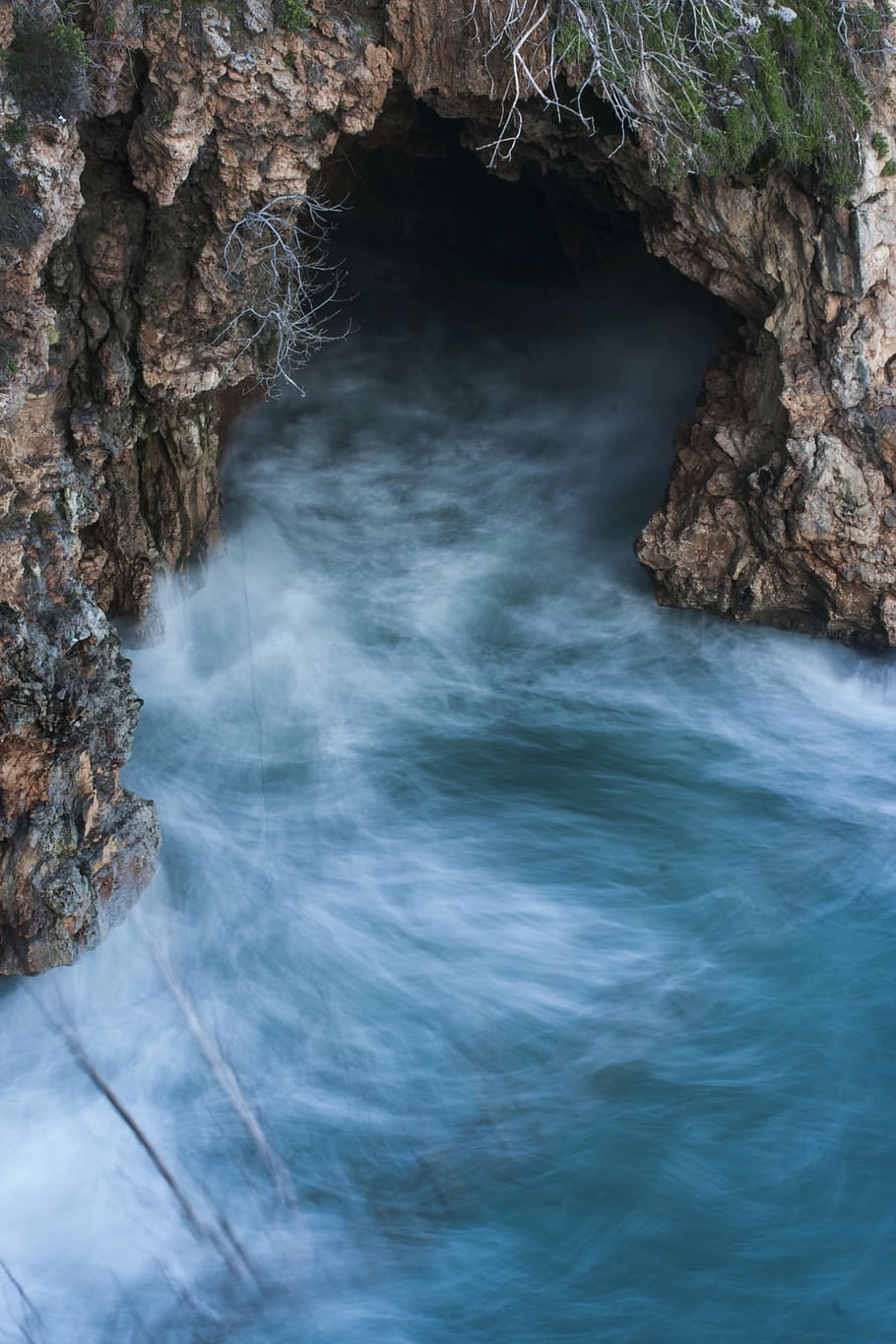 cave with body of water, marine, wave, blue, kennedy, rocky HD wallpaper