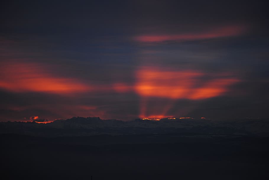 mountains, morgenrot, clouds, alps, sunrise, fire, sky, beauty in nature HD wallpaper