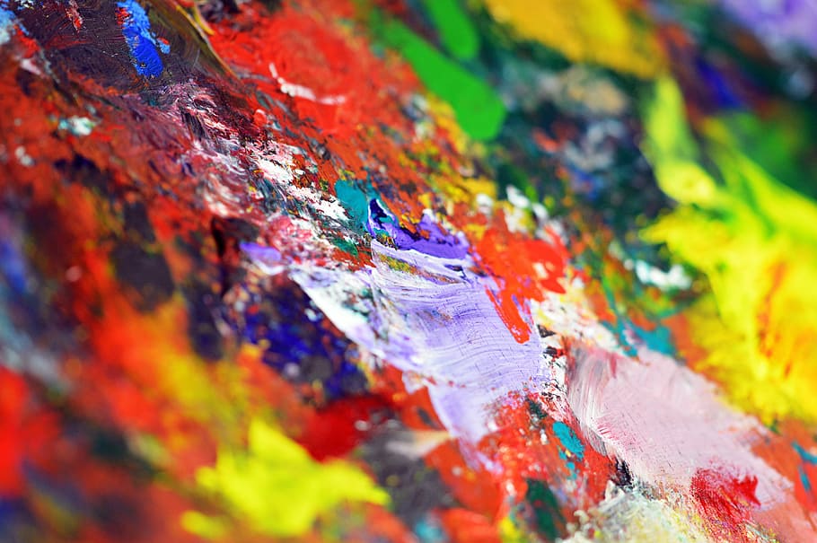 multicolored abstract painting, multicolored paint palette, brush stroke HD wallpaper