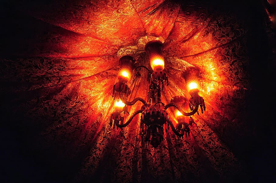 orange uplight chandelier under textile, pattern, decoration HD wallpaper