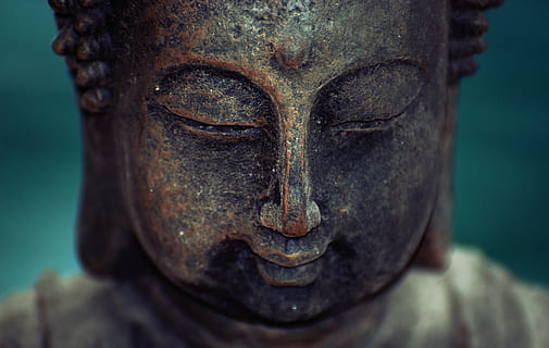 brass-colored buddha face statue, zen, reflection, brightness HD wallpaper