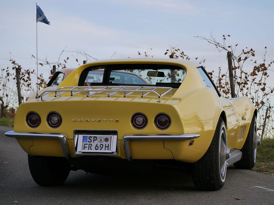 corvette, c3, oldtimer, yellow, historically, vehicle, classic HD wallpaper