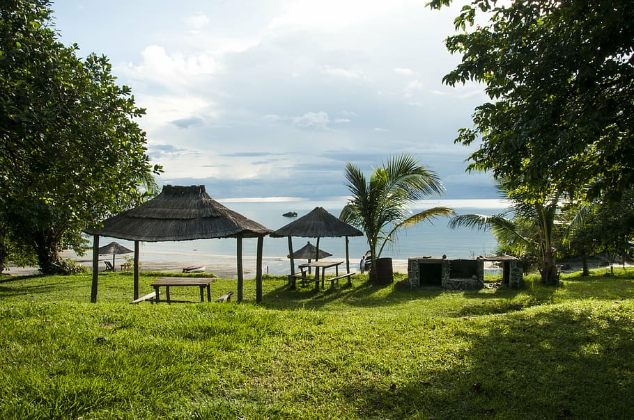 malawi, lake, hut, water, waters, nature, landscape, plant, HD wallpaper