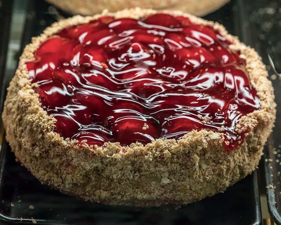 baked pastry with toppings, strawberries, cake, pie, fruit HD wallpaper