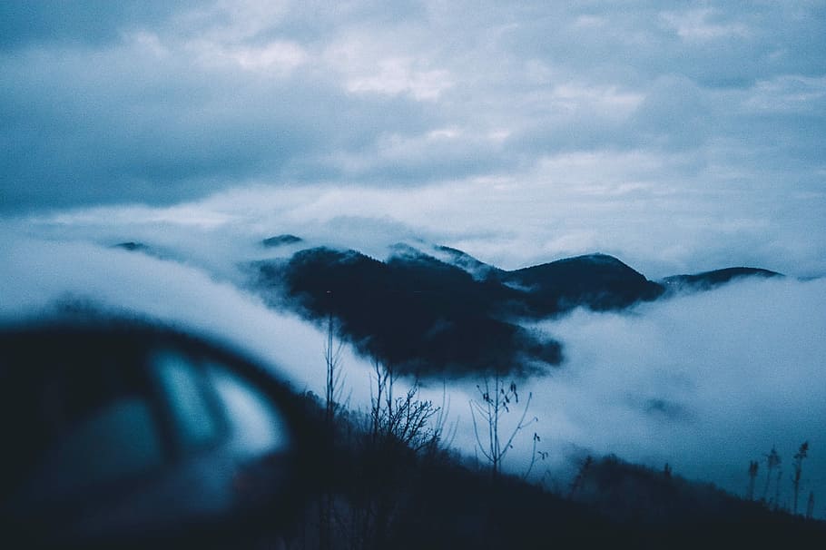 mountains covered with clouds, photography of mountain covered with fog HD wallpaper