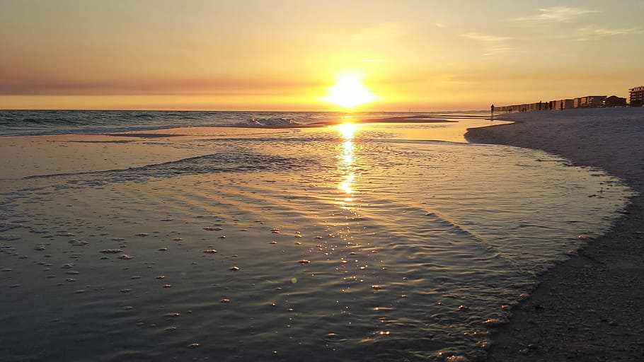 Calm, Ripples, Reflection, Beach, sunset, water, sea, nature HD wallpaper