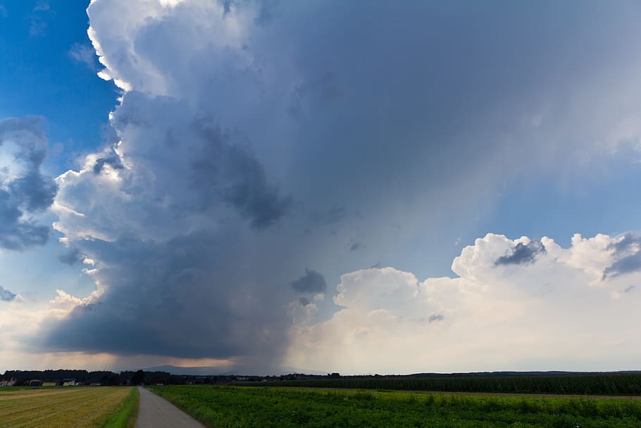 nature, sky, thunderstorm, austria, styria, cumulonimbus, rural HD wallpaper
