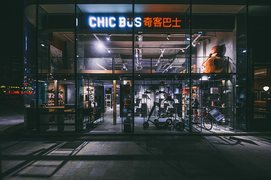 Stores, Geek, Bus, Futuristic, geek bus, illuminated, transportation, HD wallpaper