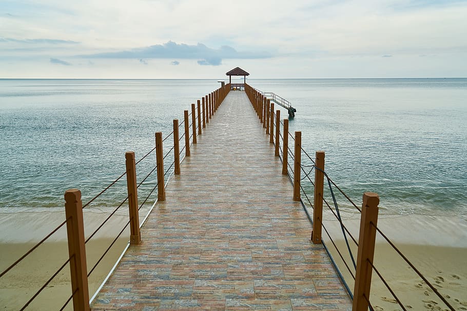 dock under white sky during daytime, bridge, marine, landscape HD wallpaper