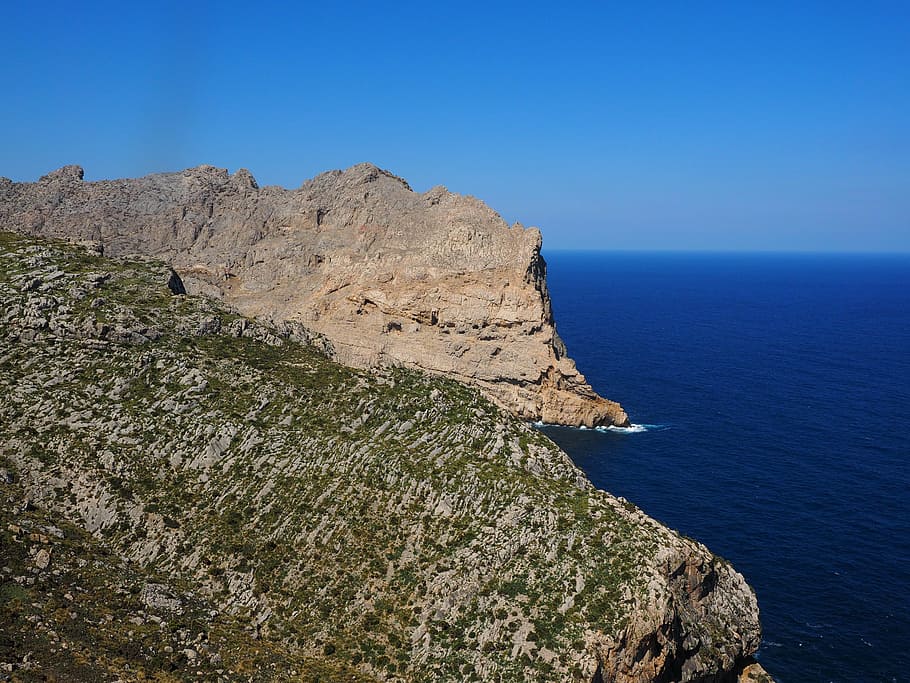 cliff, mallorca, steep, sea, coast, rock, landscape, mediterranean HD wallpaper