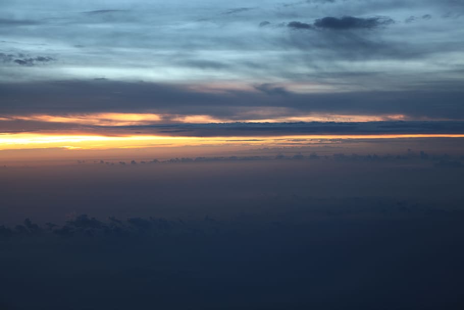 Sky, Cloud, Solar, Glow, Sunset, in the sky above, plane, sea HD wallpaper
