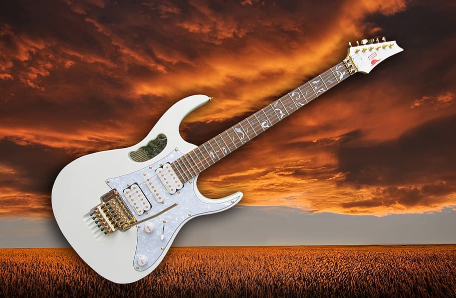 white electric guitar, E Guitar, Guitar, Music, electrically