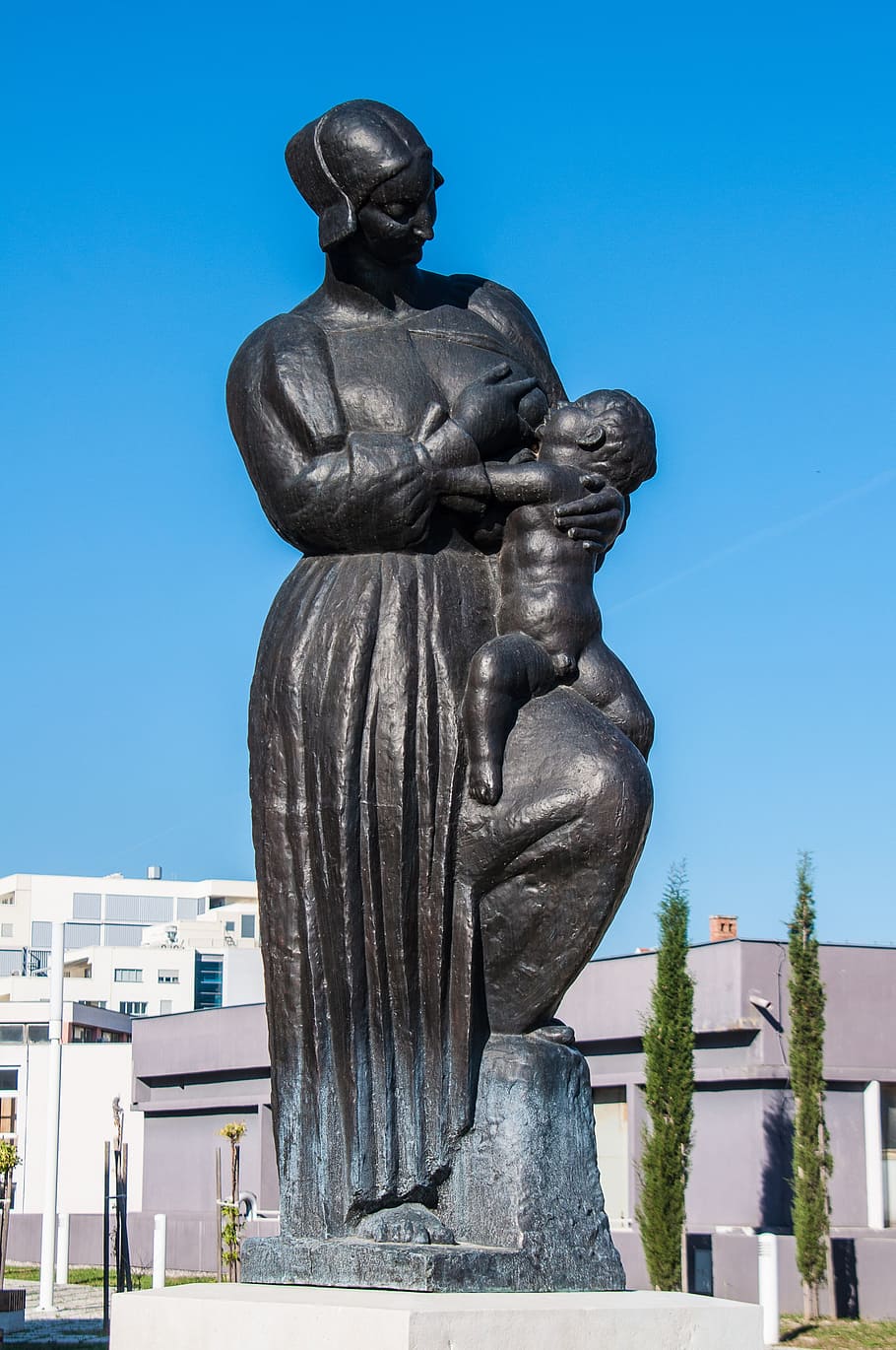 Breastfeeding, Statue, Sculpture, togetherness, for two, mother and child, HD wallpaper