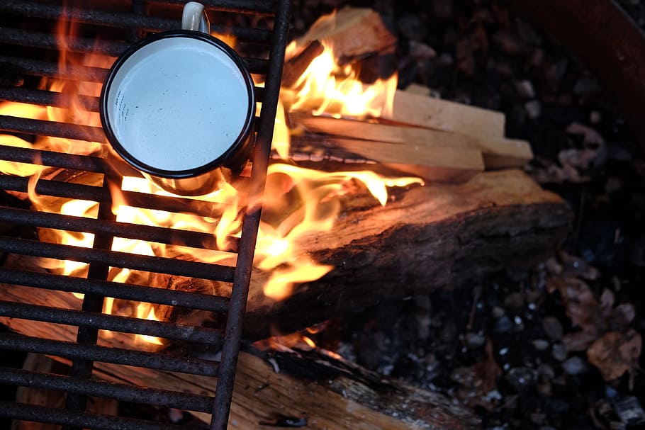fire, flame, heat, firewood, hot, campfire, cook, grill, burning HD wallpaper