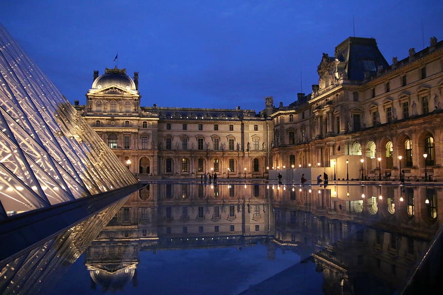 Louvre Museum, Museum, Night, Night View, Paris, the louvre museum, HD wallpaper